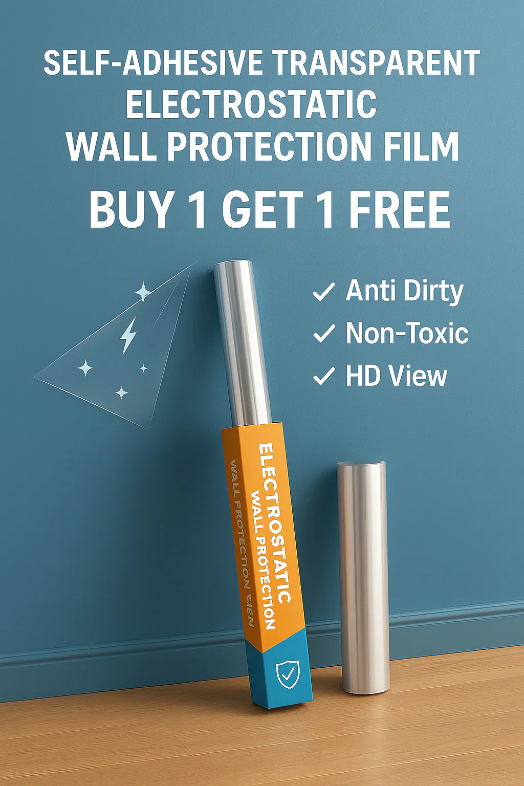 Self- Adhesive Transparent Electrostatic Wall Protection Film (Buy 1 Get 1 Free)